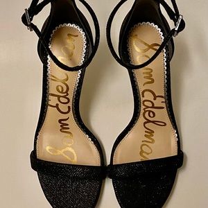 Sam Edelman Patti Black Mesh Sparkle Ankle Strap Sandal Heels 6 1/2M D7035FD008